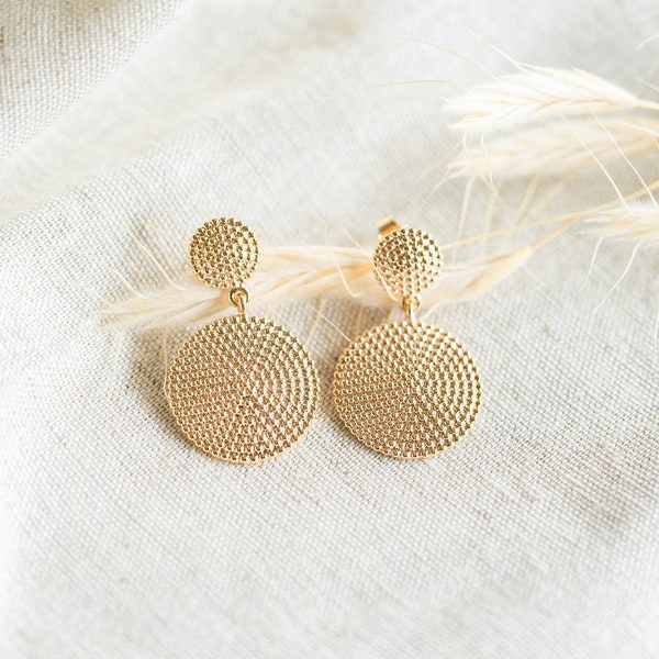 Medallions Gold Plated Round Dangling Earrings