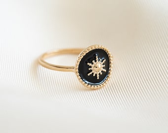 Fine Gold Plated Black Sun Medallion Ring