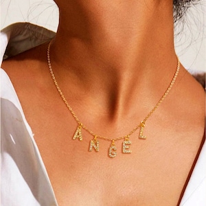 Collier Prénom Lettre Strass Personnalisé Acier Inoxydable Initiales Cadeau Anniversaire, Fête des mères, Cadeau pour elle personnalisable image 1