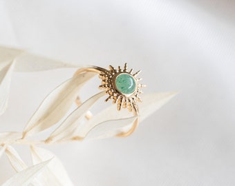 Ring Gold Plated Sun Green Aventurine Gemstone