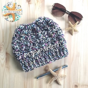 The Messy Beach Bun Beanie PDF Pattern image 1