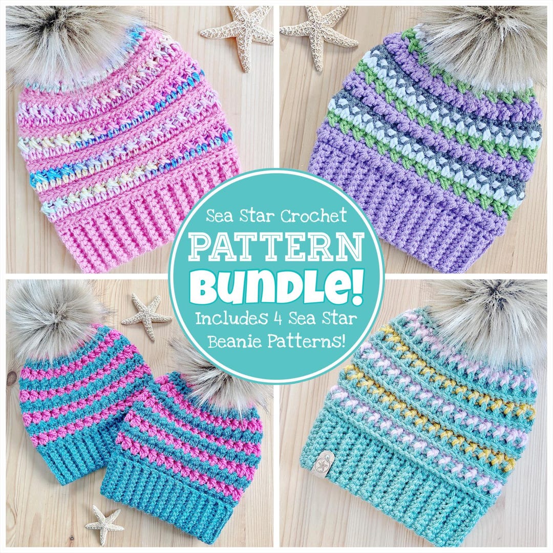PATTERN BUNDLE #6 Includes 4 Sea Star Beanie Patterns/ Beach Front ...