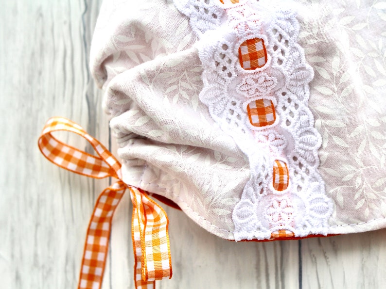 Reversible Bonnet and Bloomer Set in Orange and White