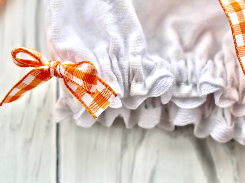 Reversible Bonnet and Bloomer Set in Orange and White