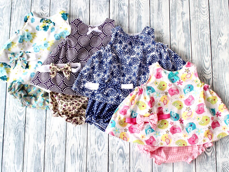 Handmade Baby Swing Dress Bloomers and Sailor Bow Headband Set in Purple