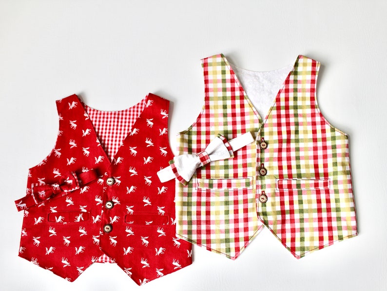 Boy's Christmas Vest and Bow Tie, Classic Waistcoat With Welt Pockets for Toddler Boys, Matching