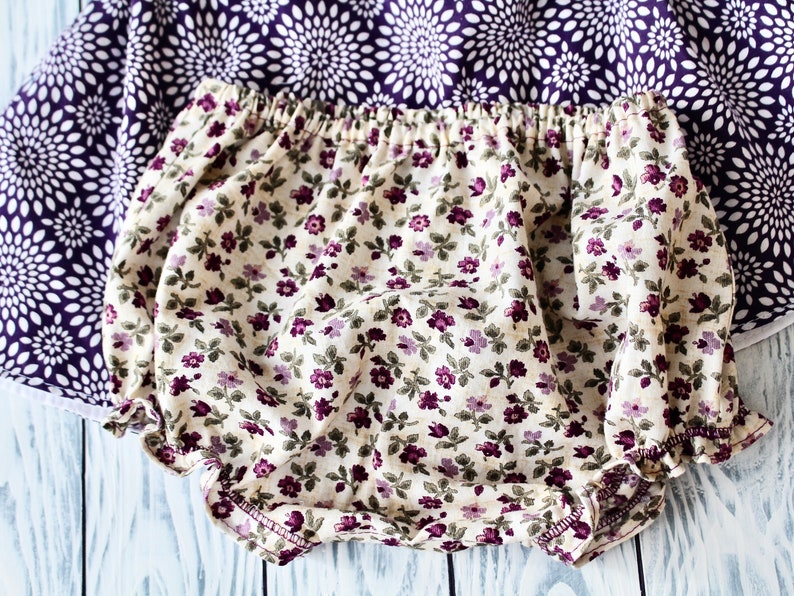 Handmade Baby Swing Dress Bloomers and Sailor Bow Headband Set in Purple