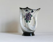 Vintage Vallauris amp tow vase in glazed ceramic patterned flowers