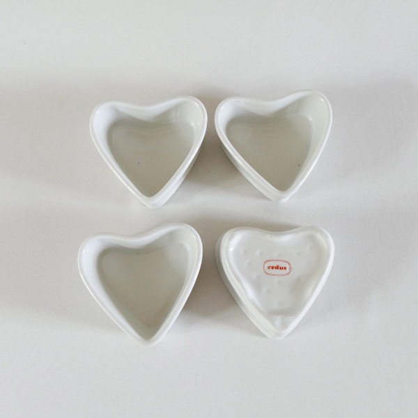 Set of 4 vintage heart-shaped white porcelain ramekins