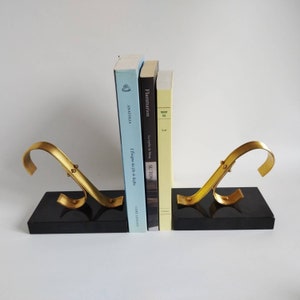 Pair of vintage Art Deco style bookends in marble and gold-plated metal