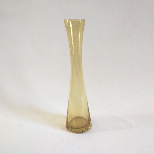 Long vase soliflore en verre vert olive vintage années 70