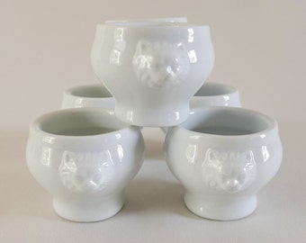 Ensemble de 6 petits pots à sauce vintage en porcelaine blanche, forme tête de lion