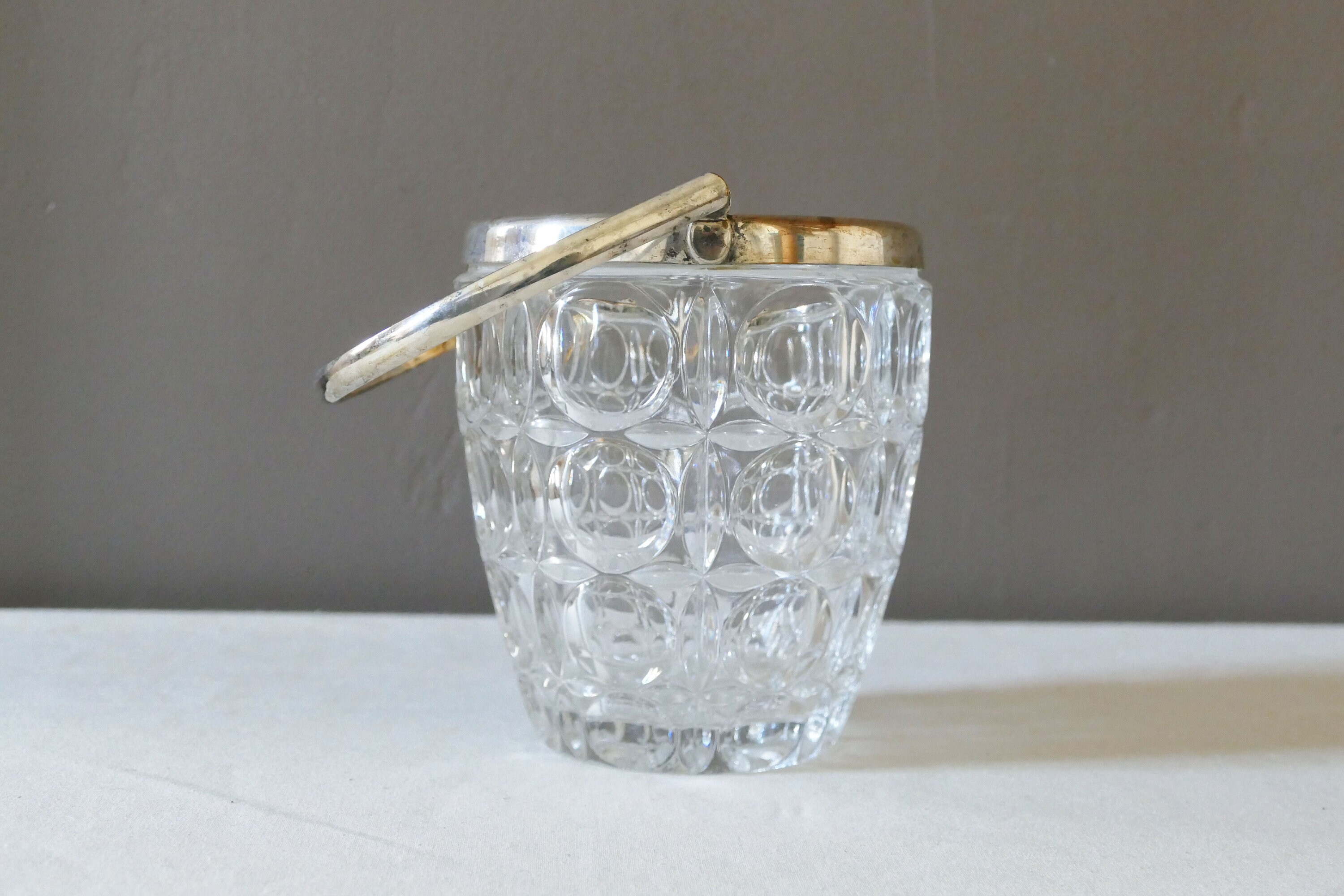 Seau à Glace Vintage en Verre Estampillé et Métal Recouvert d'argent