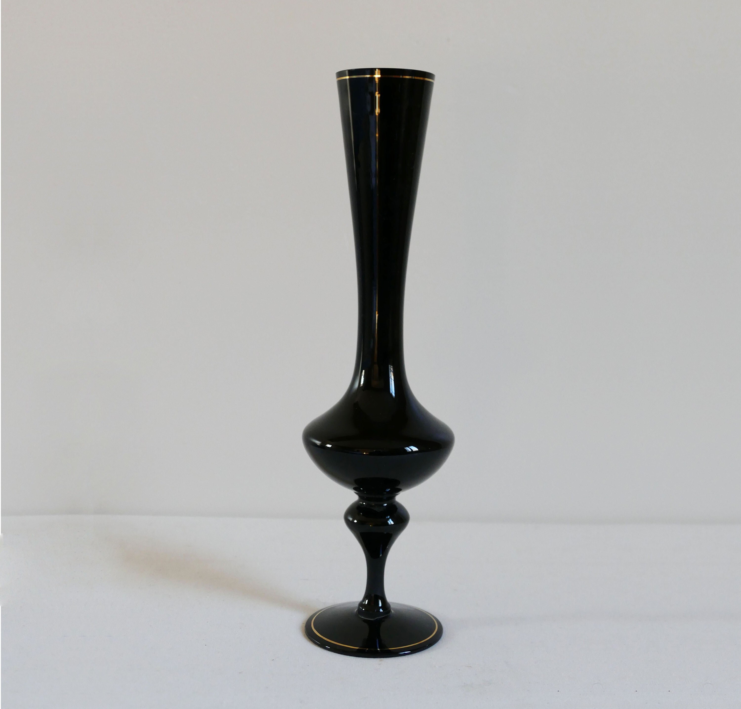 Vase Vintage en Opaline Noire avec Liseré Violet