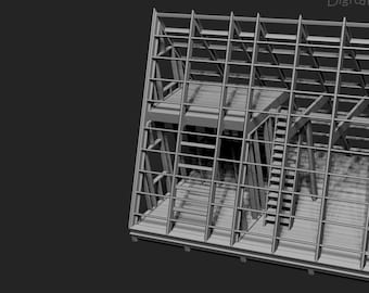 May include: A 3D model of a wooden frame house with a gabled roof. The house is unfinished and the interior is visible. The model is in a gray color and is rendered in a 3D modeling software. The text "STL 1 file" is visible in the upper right corner of the image.