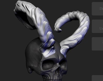 STL model of goat horns, demon version 005 for 3D printing