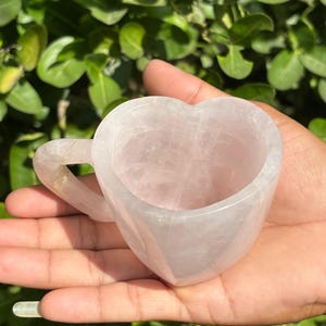 Handmade Rose Quartz Crystal Cup: Heart-Shaped Gemstone Coffee Mug