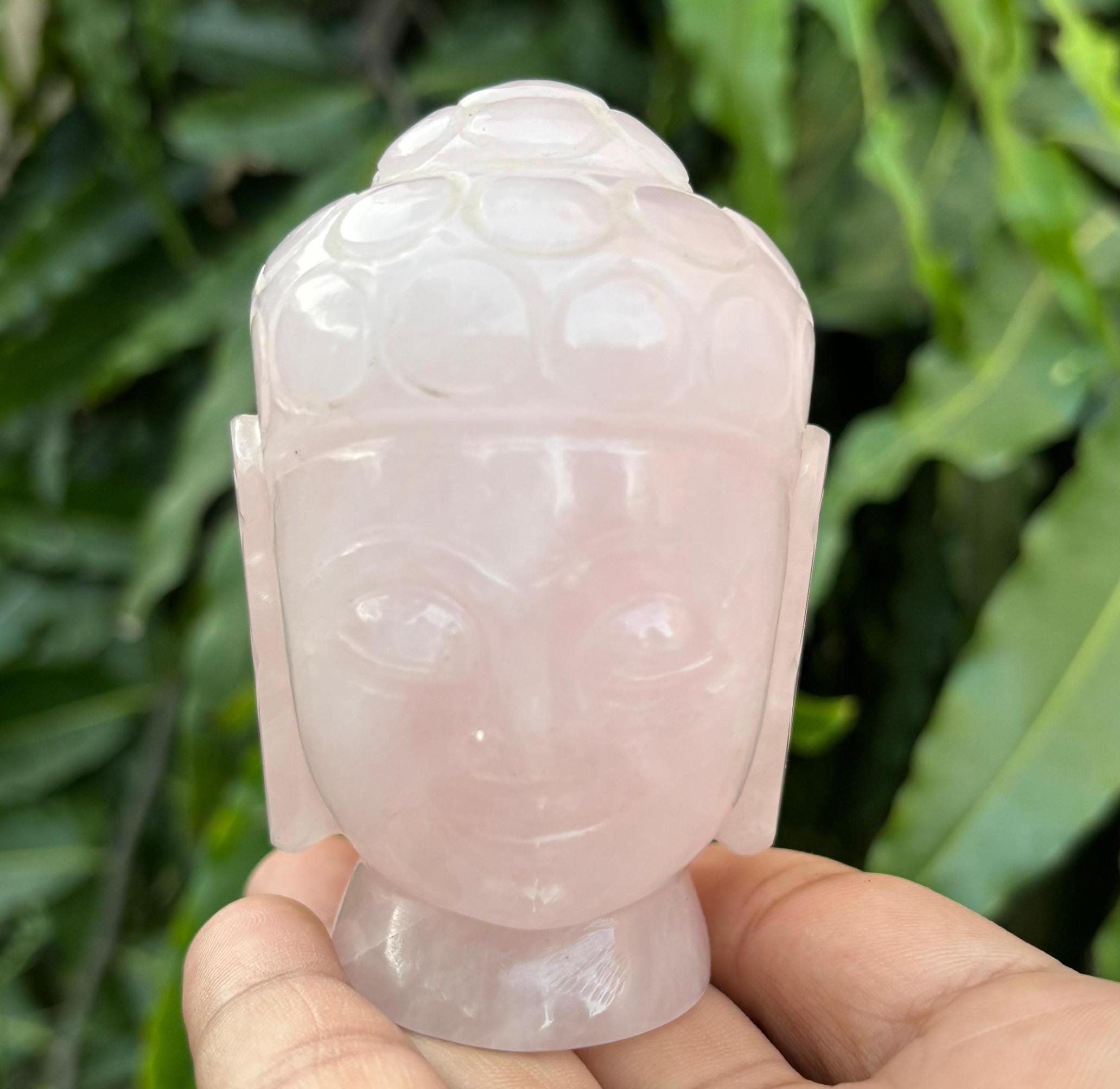 手作りローズクォーツ仏頭：癒しのクリスタル彫刻 - Etsy 日本