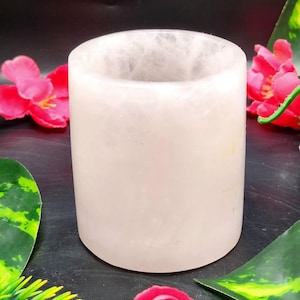 Hand Carved Rose Quartz Shot Glass: Crystal Gemstone Decor