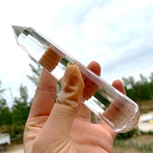 Real Tibetan Himalayan High Altitude 99% Clear 24 Sided Crystal Point Quartz Vogel Wand 6.80 Inch  Metaphysical Crystal