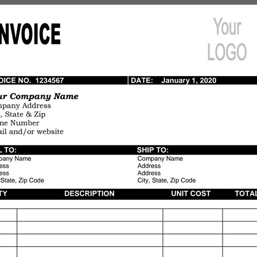 invoice template printable invoice business form etsy