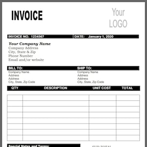 Invoice Template Printable Invoice Business Form Editable Invoice