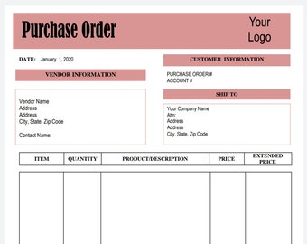 Purchase Order Template | Order Form Template | Editable Order Form | Order Sheet | Digital Order Form