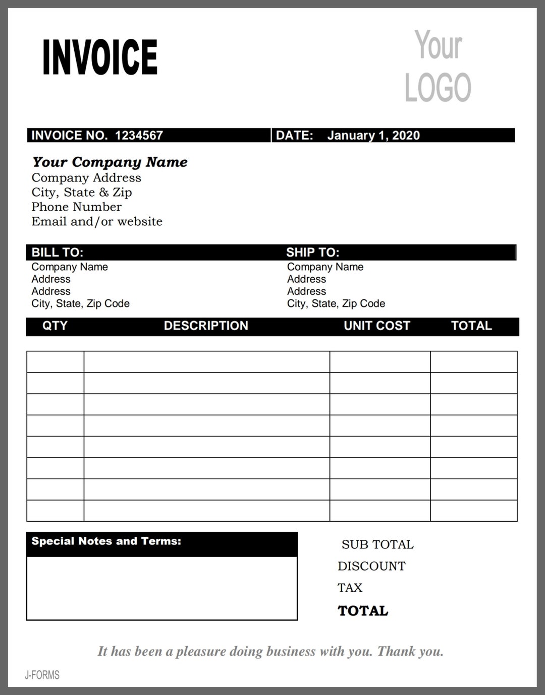 Invoice Template Printable Invoice Business Form Etsy UK