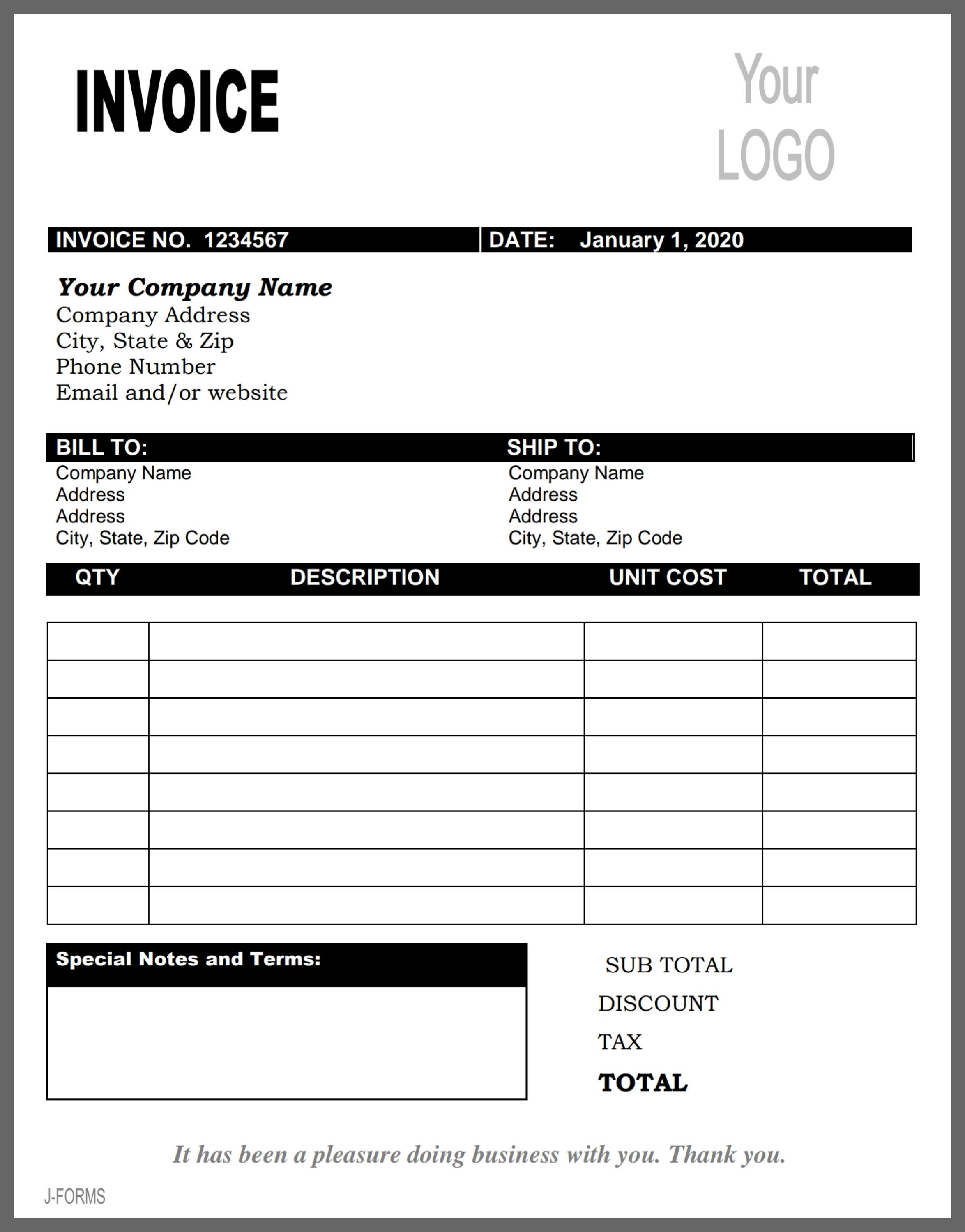 invoice template in word format