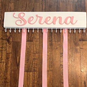 Baby Girl BowHolder with Ribbons, Nursery Wall Decor, Headband and Clip Hanger, Baby Shower, Organizer, Wooden Letters, 18” & 24” Lengths