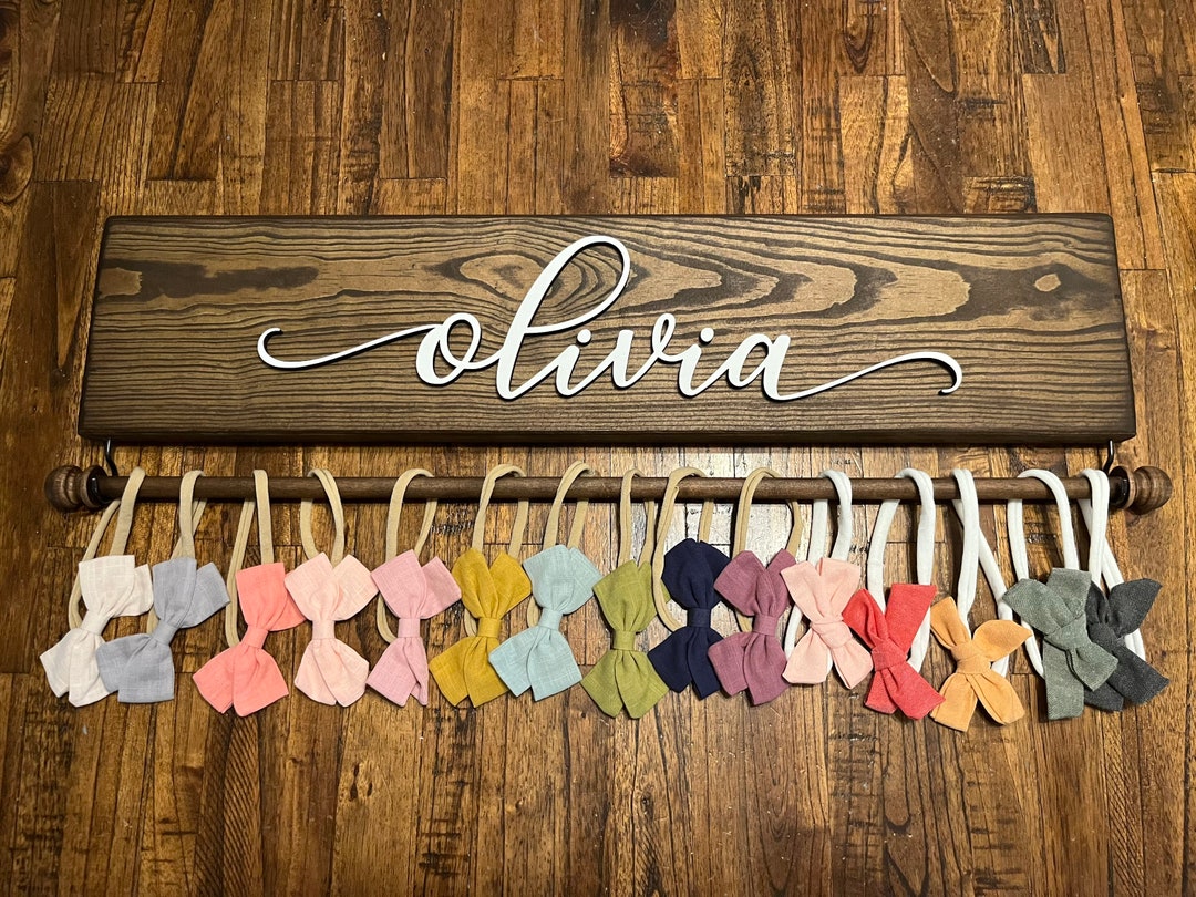 Personalized Bow Holder: Handmade Wooden Baby Headband Storage - Etsy
