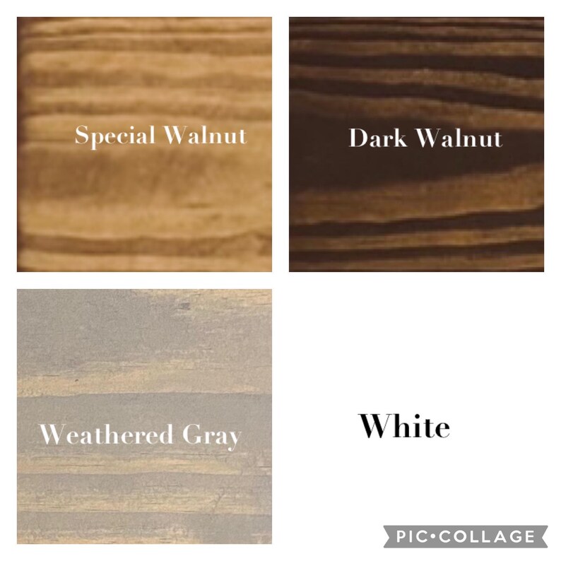 Op de afbeelding: Vier houtstalen die verschillende vlekkenkleuren laten zien: Special Walnut, Dark Walnut, Verweerd grijs en Wit.