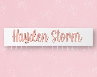 Personalized Bow and Headband Holder, Baby Nursery Decor, Wooden Name, 18 or 24” Sizes, Ribbons for Bow Clip Storage