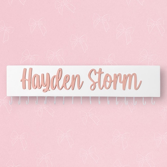 Personalized Bow and Headband Holder, Baby Nursery Decor, Wooden Name, 18 or 24” Sizes, Ribbons for Bow Clip Storage