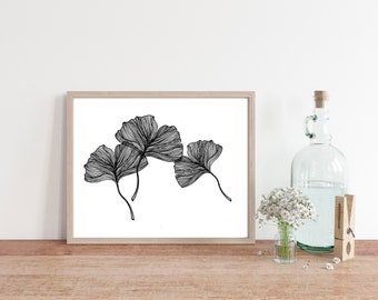 Ginkgo Leaf Print, Instant Digital Download, Botanical Digital Print, Black and White Wall Decor, Apartment Decor, Print Yourself Home Art