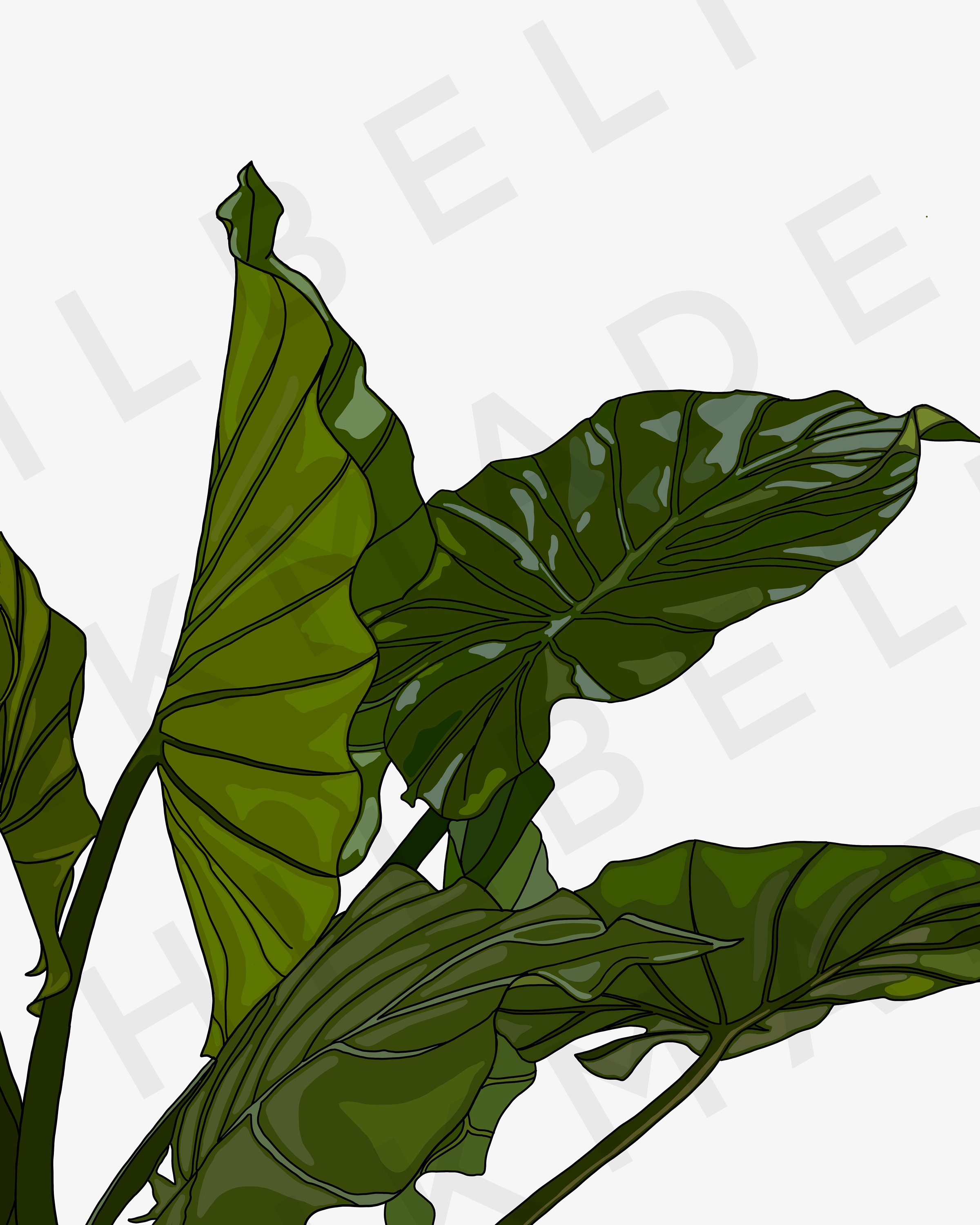 Elephant Ear Plant Digital Rendering, Instant Print It Yourself at Home,  Download Wall Print, Green and Colorful Botanical Apartment Art - Etsy