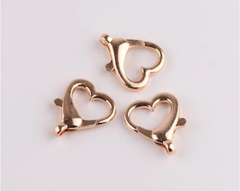 10 Heart Shaped Lobster Claw Clasps Gold