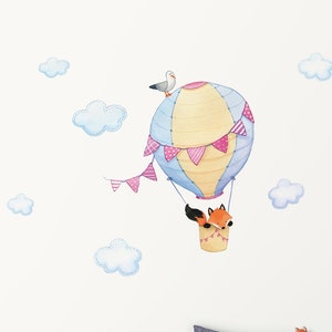 Hot Air Balloon with Fox Wall Decal for Nurseries -  Eco Friendly Peel and Stick Fabric Wall Stickers for Kids Rooms