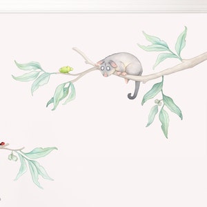 Possum Wall Decal, Eucalyptus Tree Australian Nursery Decor, Sustainable Wall Stickers for Kids Rooms