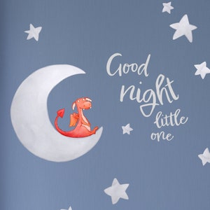 Good Night Little Dragon Wall Decal for Nurseries and Kids Rooms - Welsh Dragon - Nos Da Cariad - Watercolour Wall Stickers