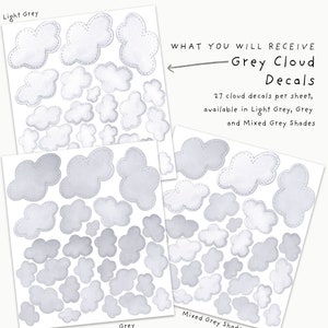 Fabric Wall Decal Set, Grey Watercolor Clouds, Kids Room Decals, Cloud Wall Sticker, Nursery Cloud Decor, Removable