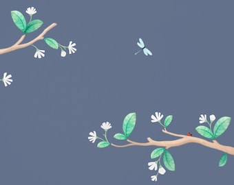 Tree Branches with Flowers Fabric Wall Decals, Woodland Decor, Kids Wall Stickers, Nursery Wall Art