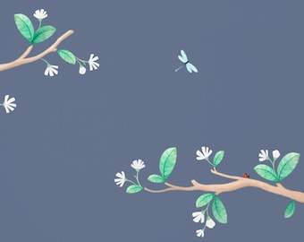 Boomtakken met bloemen Stof Muurstickers, Woodland Decor, Kids Wall Stickers, Nursery Wall Art