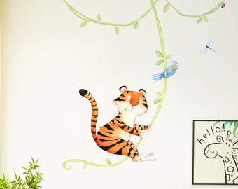 Jungle Tiger Fabric Wall Decal, Tiger Wall Sticker, Nursery Watercolour Decor, Jungle Wall Art