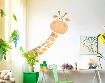 Giraffe Fabric Wall Decal, Toddler Watercolour Room Decor, Animal Wall Stickers