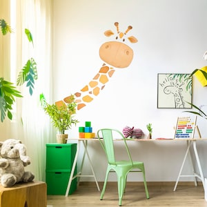 Décalcomanie murale en tissu girafe, décor de salle daquarelle pour tout-petits, autocollants muraux danimaux image 1