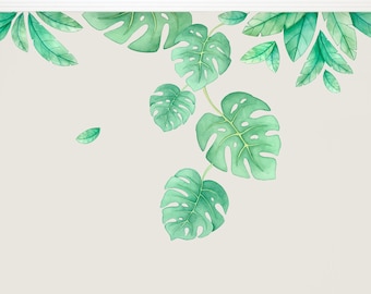 Simple Jungle Leaves Fabric Wall Decal, Jungle Nursery, Watercolour Decor, Safari Wall Art