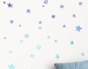 Calcomanía de pared de tela de estrellas Ombre - Pegatinas de pared de acuarela - Decoración de la habitación de los niños