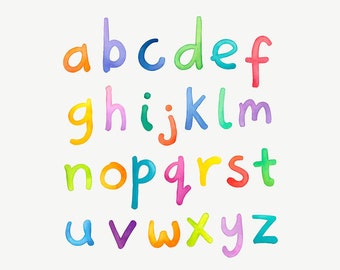 Rainbow Letters - Fabric Wall Decal - Watercolour Alphabet - Peel and Stick - Kids Wall Stickers