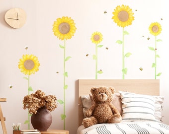 Vinilo decorativo de tela con diseño de girasol - Decoración floral - Pegatinas de acuarela